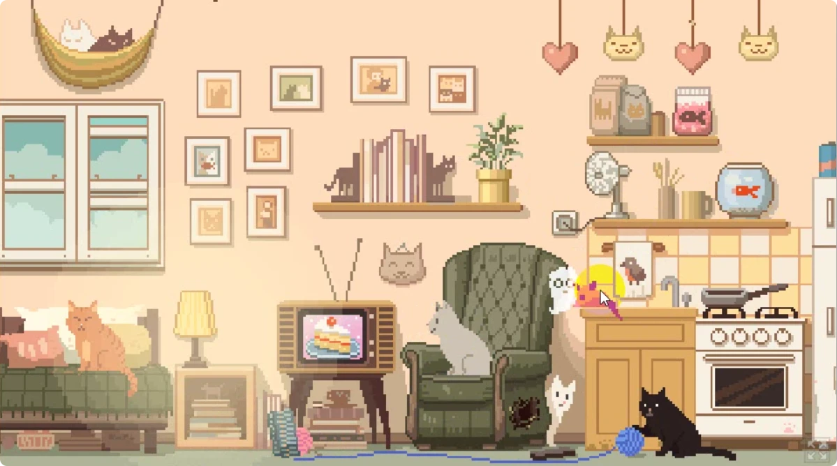 Click the pink mouse toy on the counter
