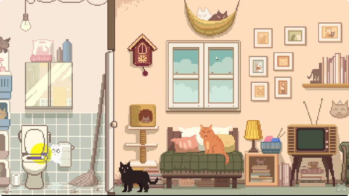Flush the toilet to lure the black cat Geoffrey